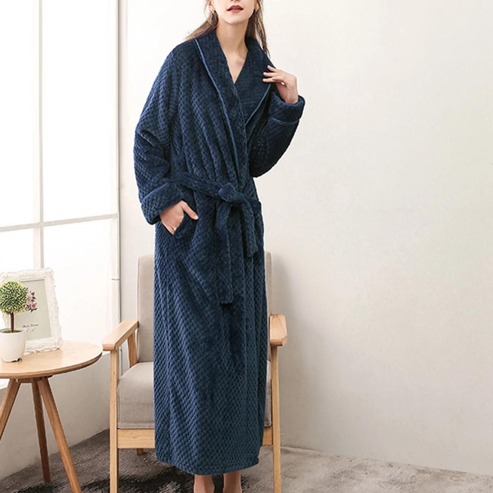 Bathrobe All-Season Soft Breathable Fleece Pockets & Belt - Image 3
