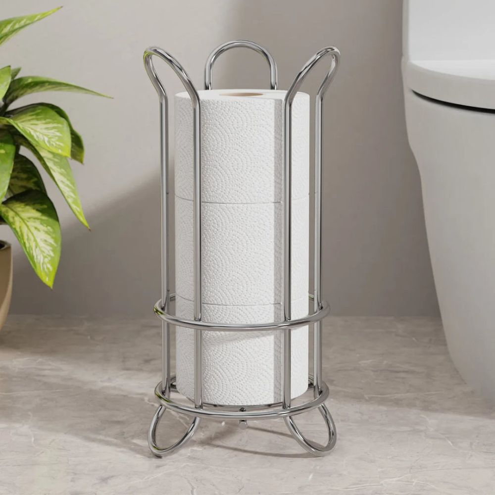Toilet Paper Stand Chrome Plated Iron Holds Three Rolls - Image 2