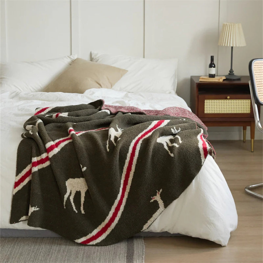 Throw Blanket Stag Motif Microfiber Blend Machine Washable - Image 2