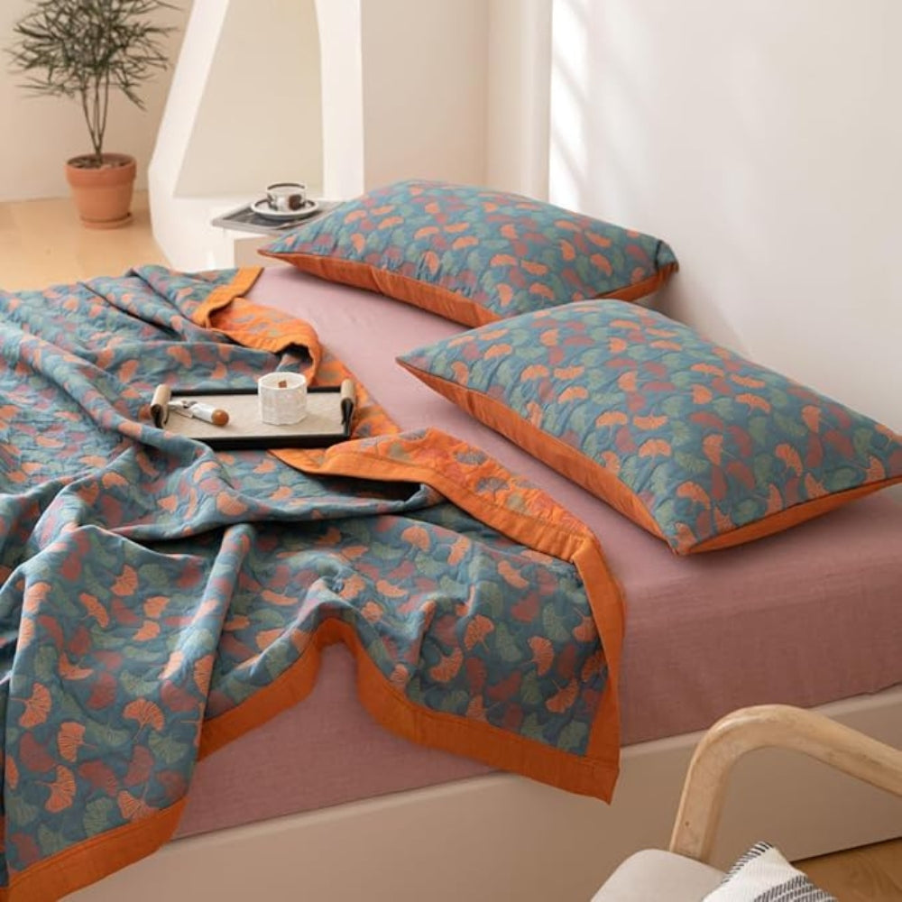 Blanket Reversible Ginkgo Leaf Print Organic Cotton Hypoallergenic - Image 2