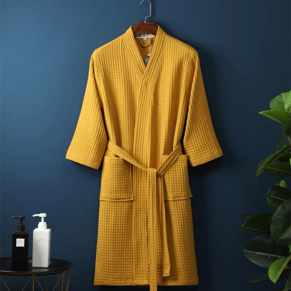 Bathrobe Waffle V-Neck 100% Cotton Adjustable Waistband - Image 6