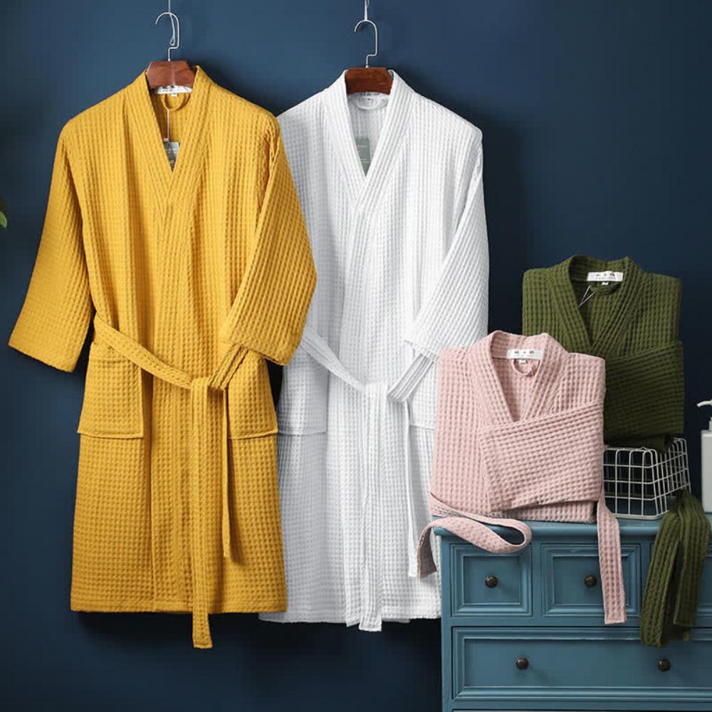 Bathrobe Waffle V-Neck 100% Cotton Adjustable Waistband - Image 5
