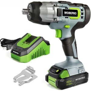 WORKPRO 20V Cordless Impact Wrench with Fast Charger Belt Clip for Easy Carrying