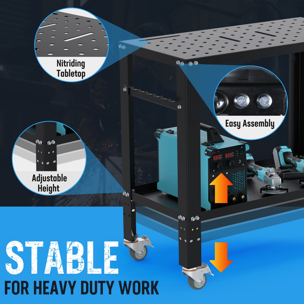 WORKPRO 36”×18” Portable Welding Table, 1200 lbs Load Capacity, Nitriding Tabletop - Image 5