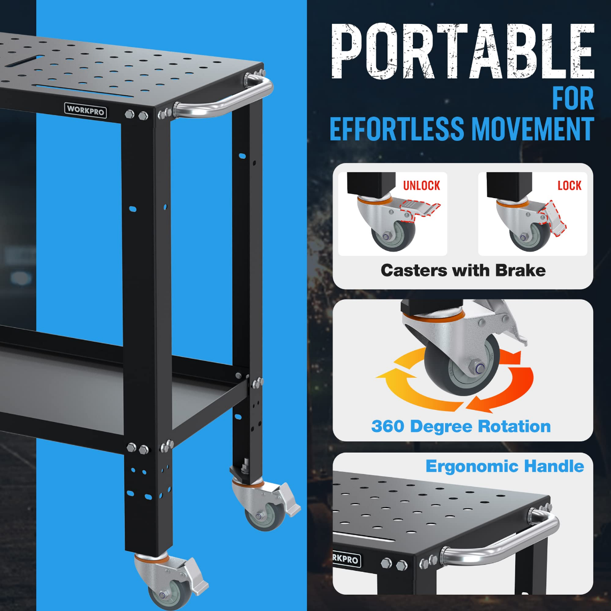 WORKPRO 36”×18” Portable Welding Table, 1200 lbs Load Capacity, Nitriding Tabletop - Image 6