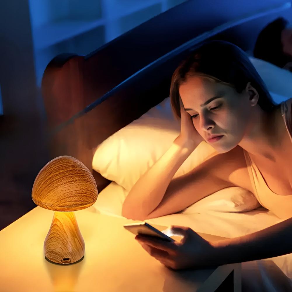 Mushroom Lamp Wood Grain USB-C Rechargeable - Image 3