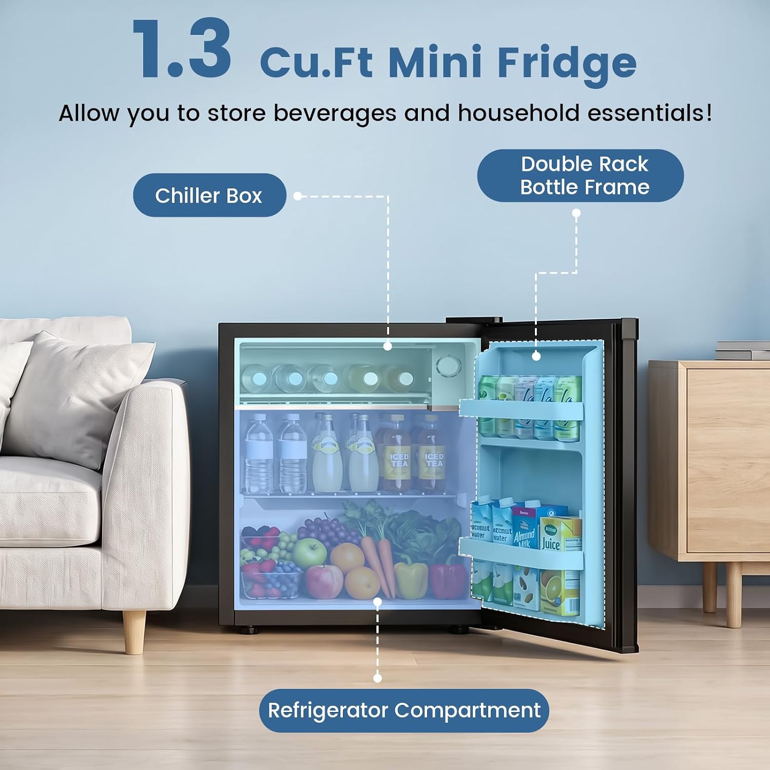 Kismile 1.3 Cu.Ft Mini Fridge, Single Door Compact Refrigerator RE5836 - Image 3