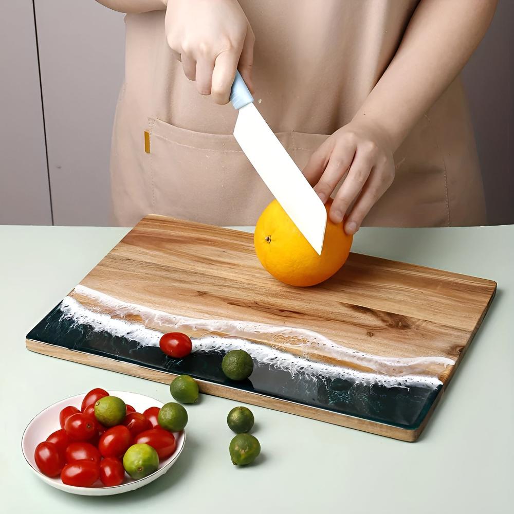 Cutting Board Acacia Wood & Ocean Wave Resin - Image 3
