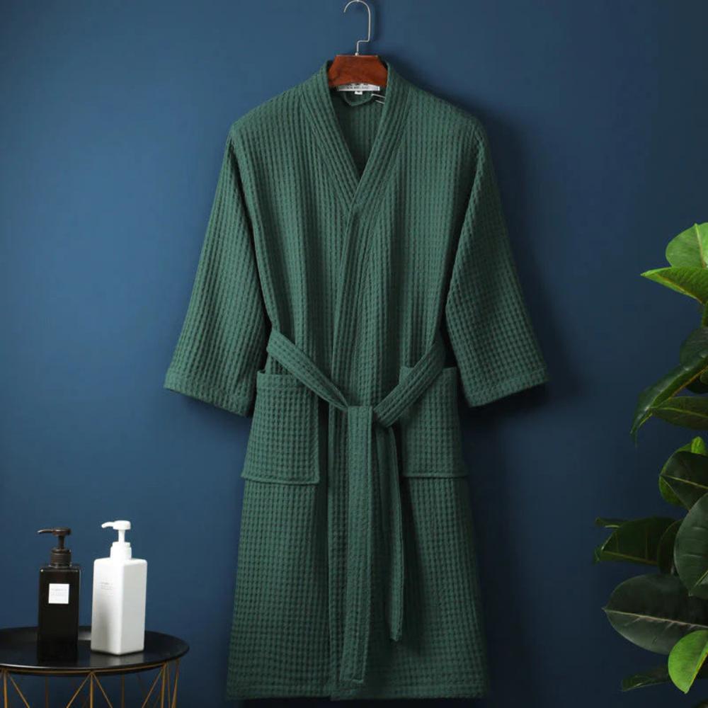 Bathrobe Waffle V-Neck 100% Cotton Adjustable Waistband - Image 8