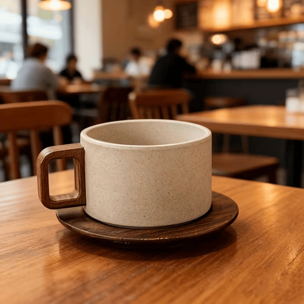 Stoneware Mug Wooden Handle Microwave Safe 250 ml - Image 5