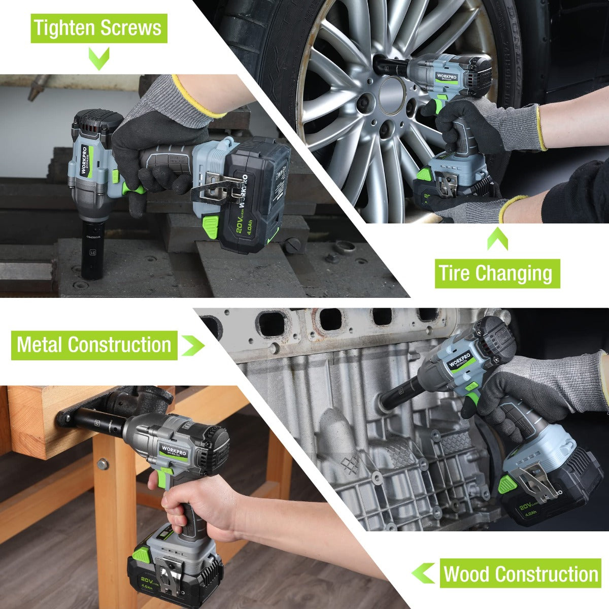 WORKPRO 1/2 inch, 20V Cordless Impact Wrench, with 4.0 Ah Battery, Fast Charger, 4 Impact Sockets and Storage Case - Image 6
