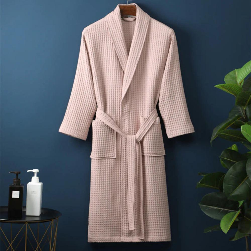 Bathrobe Waffle V-Neck 100% Cotton Adjustable Waistband - Image 4