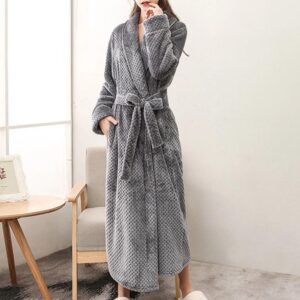 Bathrobe All-Season Soft Breathable Fleece Pockets & Belt