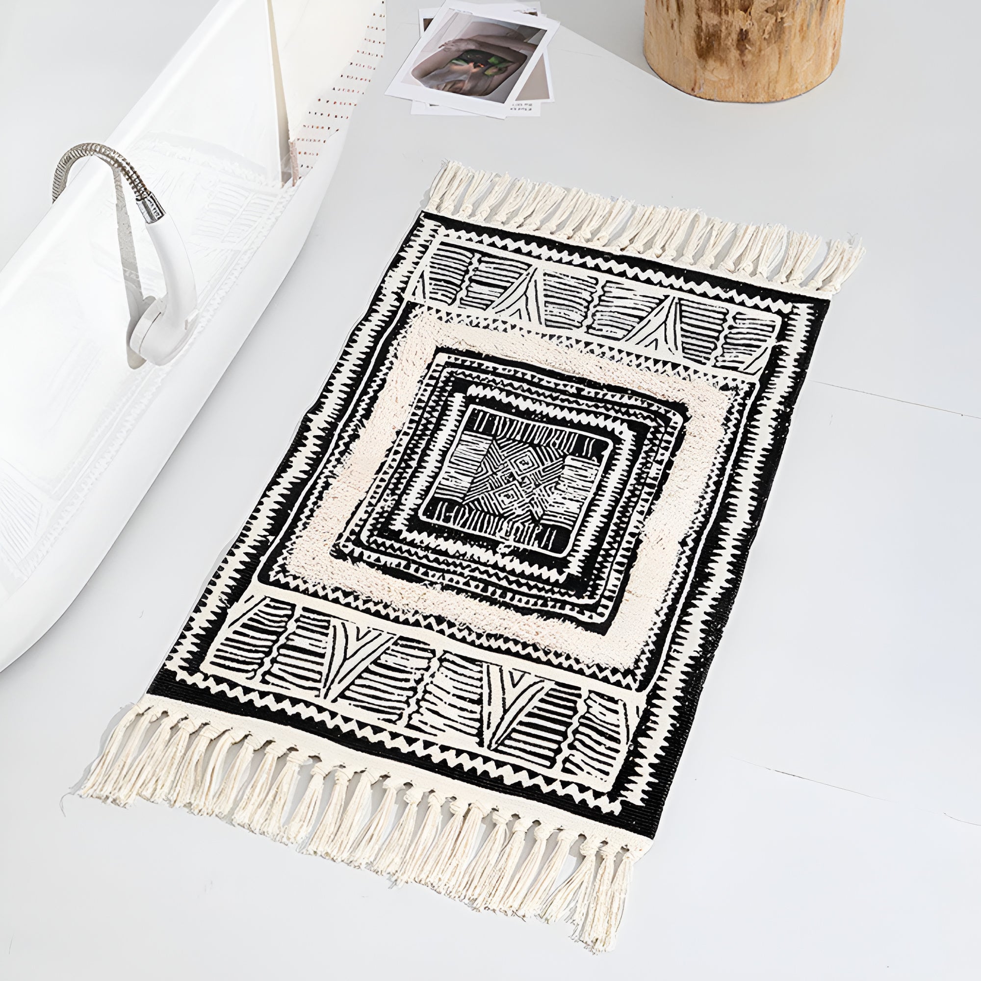Floor Mat Microfiber Blend Machine Washable Geometric Tassels - Image 3