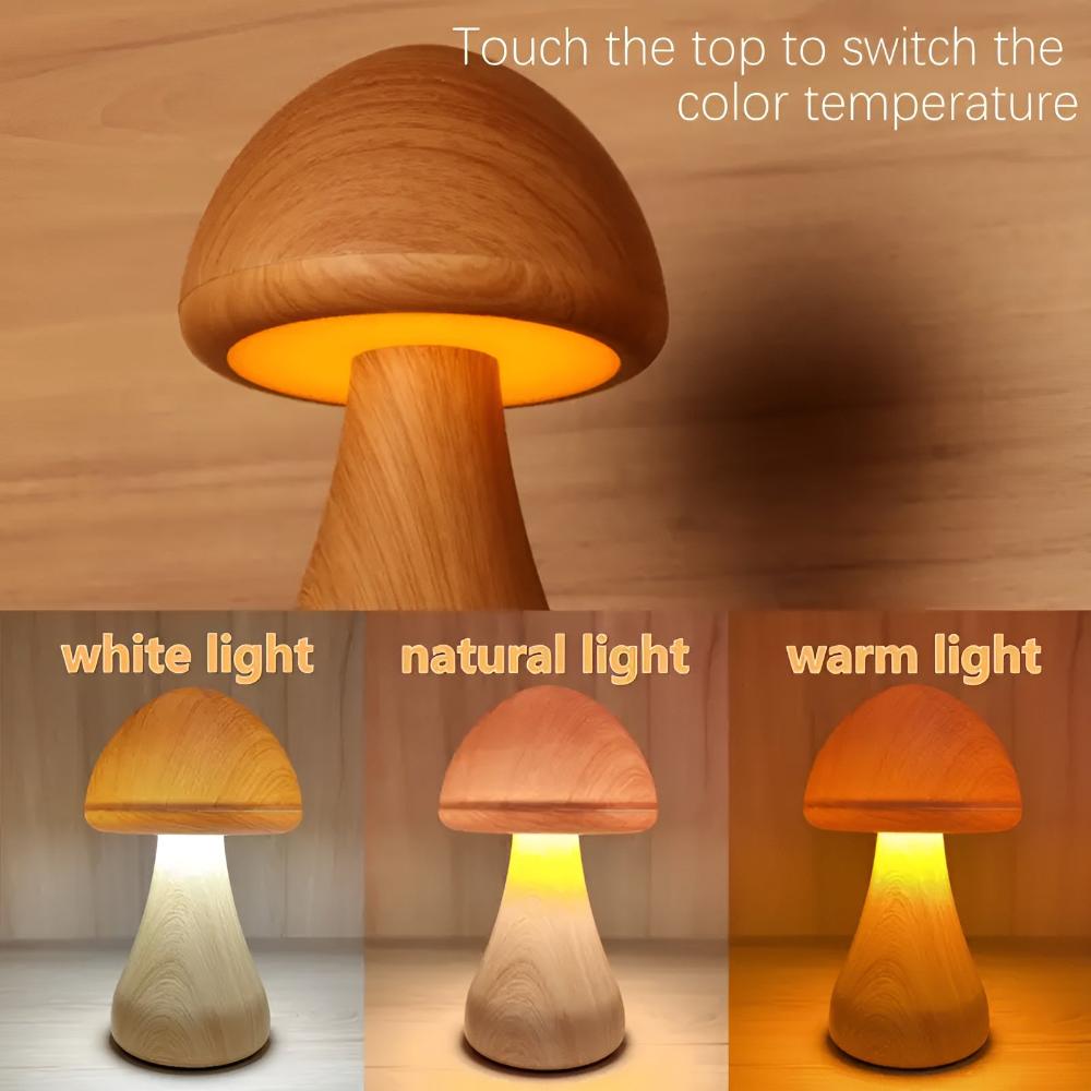 Mushroom Lamp Wood Grain USB-C Rechargeable - Image 5