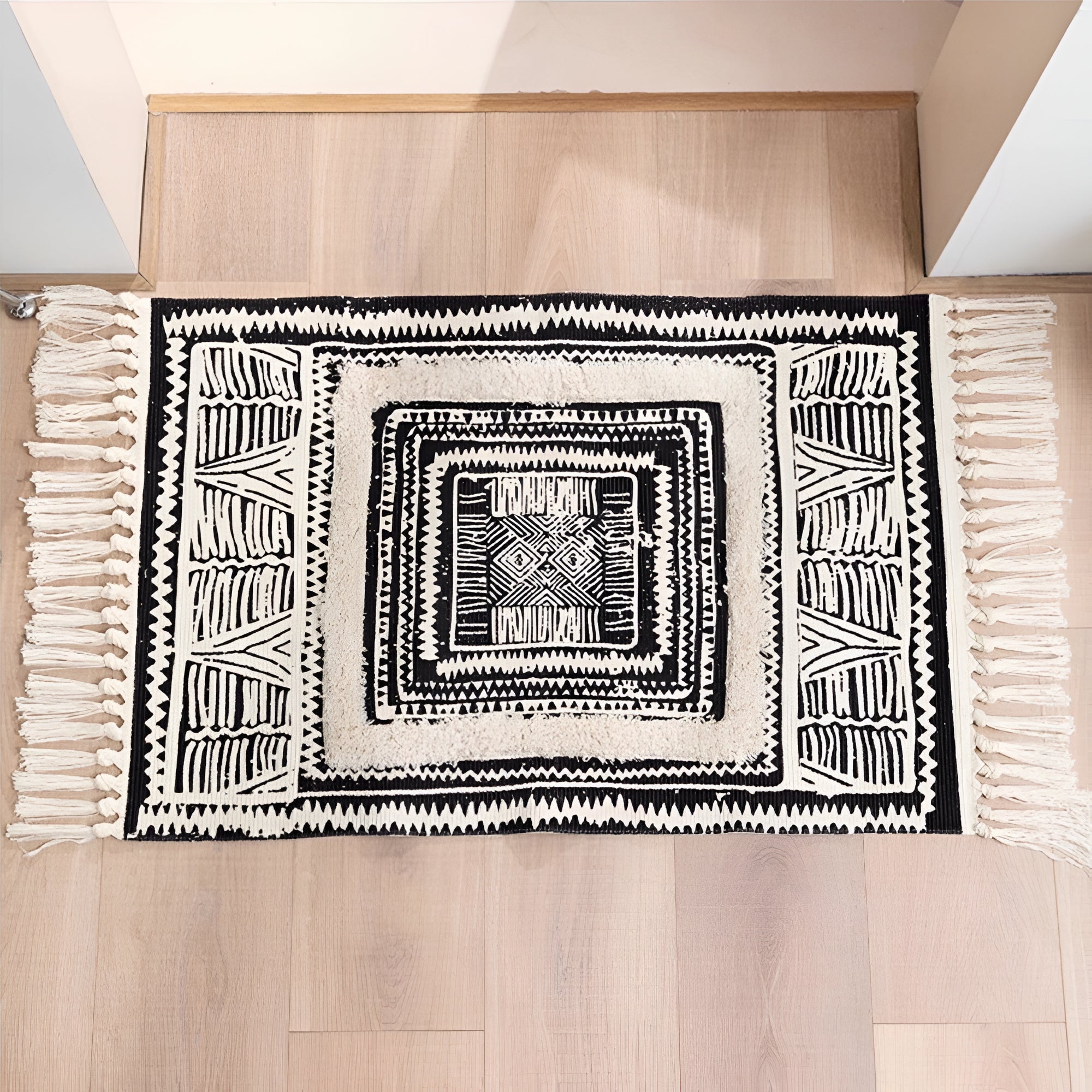 Floor Mat Microfiber Blend Machine Washable Geometric Tassels - Image 2