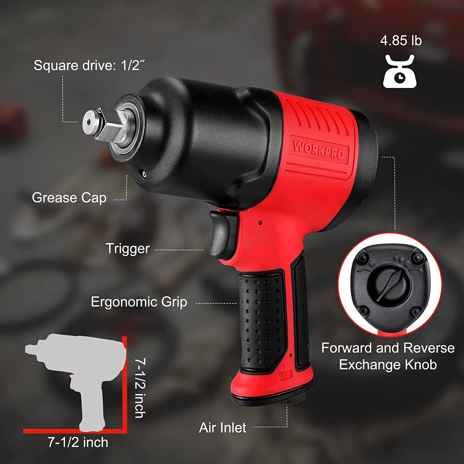 WORKPRO 1/2" Drive Air Impact Wrench for Changing Tires Auto Repair - Image 2