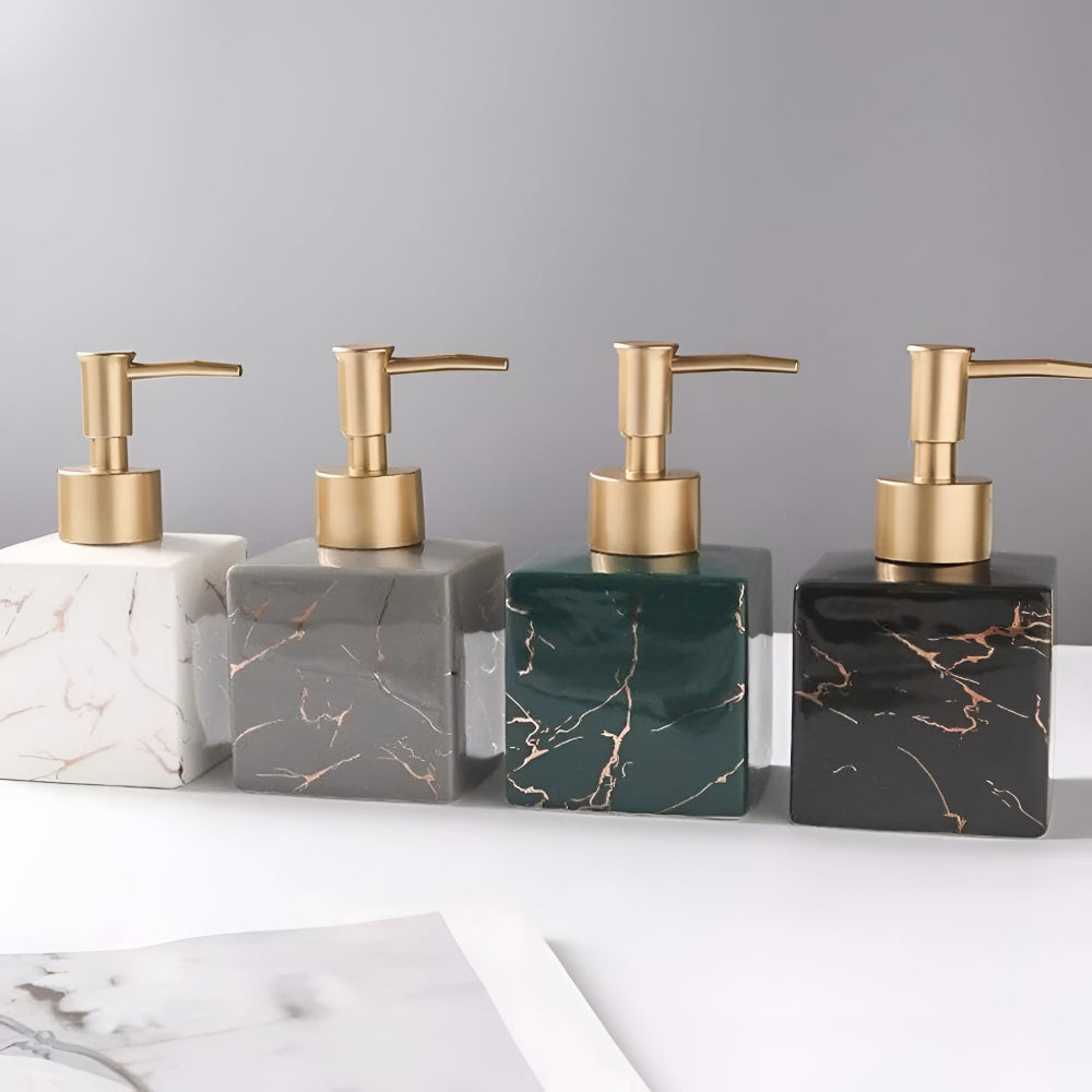 Soap Dispenser Marble Ceramic Matte Gold Pump - Image 3