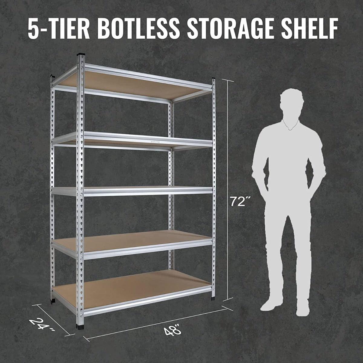 WORKPRO 5-Tier Storage Shelving Unit, 48"W x 24"D x 72"H, Adjustable Storage Rack Heavy Duty Aluminum Alloy Shelf - Image 3