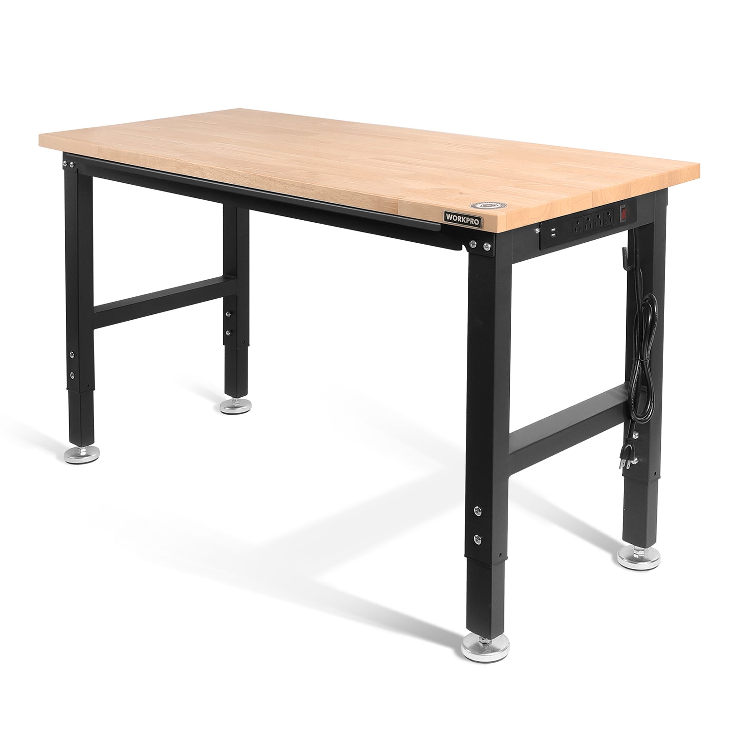 WORKPRO 48"×20" Adjustable Workbench 2000 LBS Load Capacity Hardwood Worktable with Power Outlets