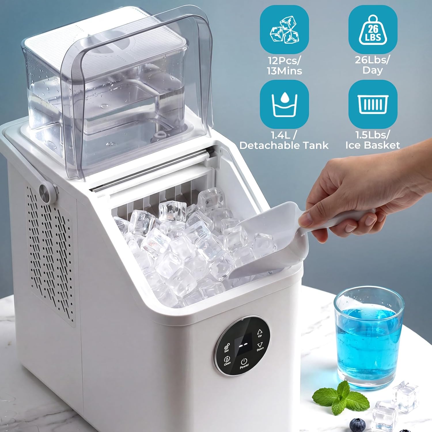26Lbs/Day Countertop Ice Cube Maker IM5812F - Image 2