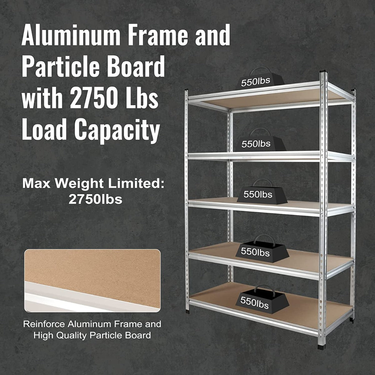 WORKPRO 5-Tier Storage Shelving Unit, 48"W x 24"D x 72"H, Adjustable Storage Rack Heavy Duty Aluminum Alloy Shelf - Image 5