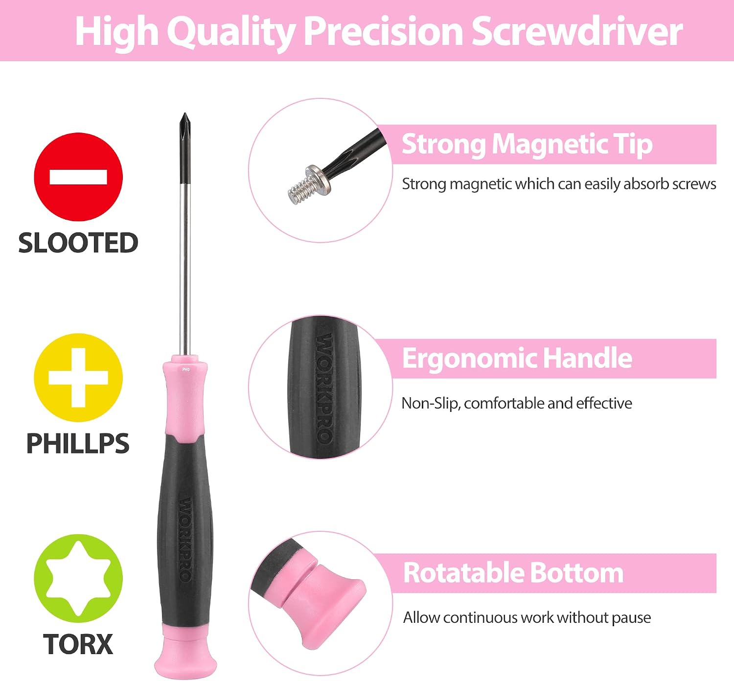 WORKPRO 33 Pcs Precision Repair Tool Set Includes Pliers Set - Pink Ribbon - Image 5