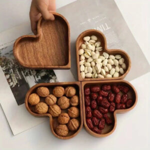 Snack Tray Set Heart-Shaped Solid Nut Wood