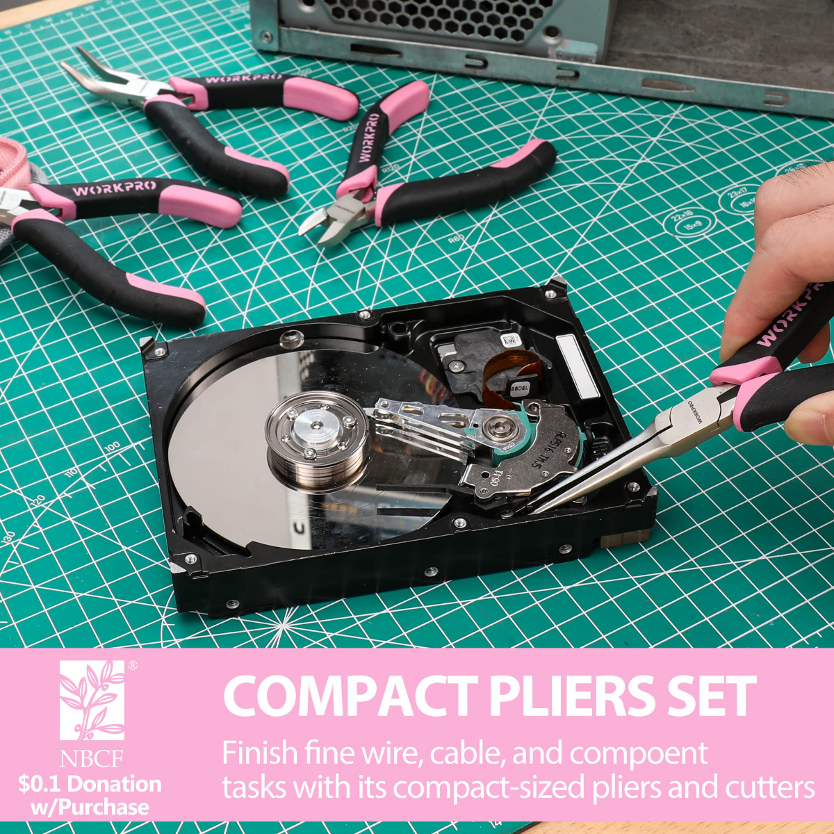 WORKPRO 33 Pcs Precision Repair Tool Set Includes Pliers Set - Pink Ribbon - Image 7