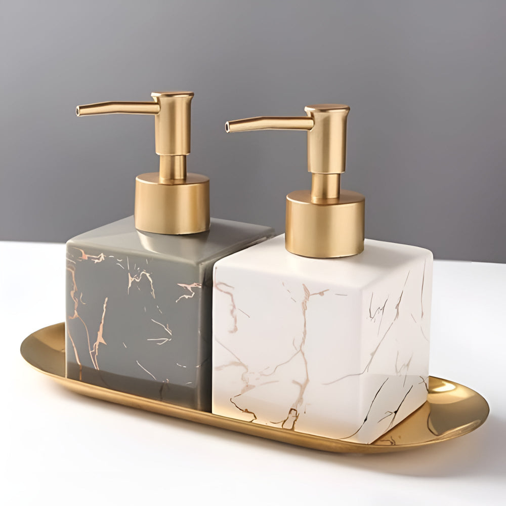 Soap Dispenser Marble Ceramic Matte Gold Pump - Image 2