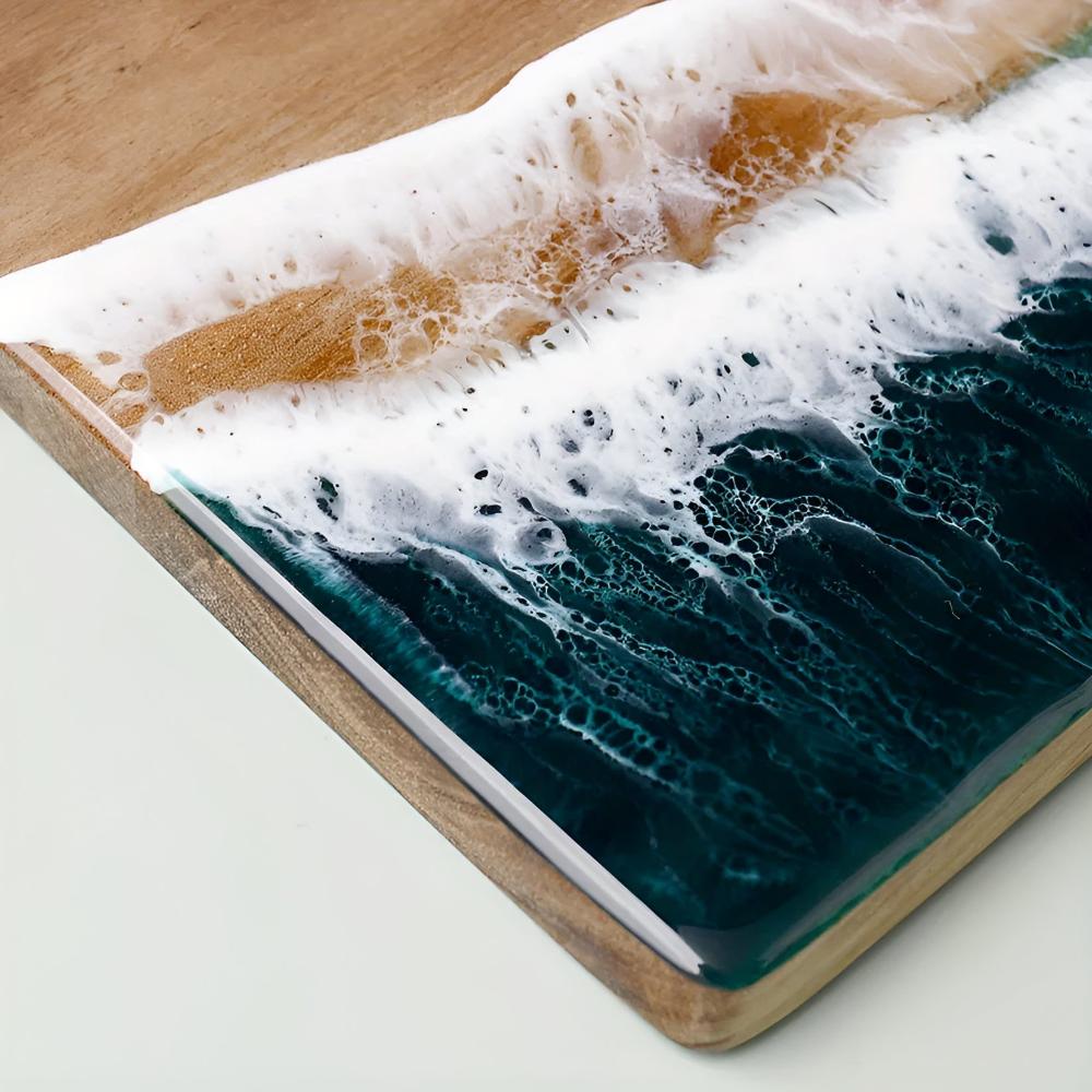 Cutting Board Acacia Wood & Ocean Wave Resin - Image 2