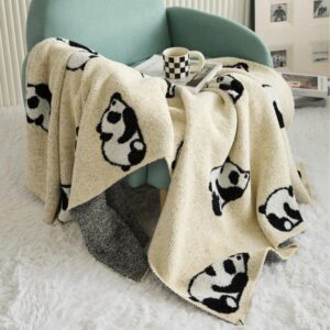 Throw Blanket 100% Cotton Jacquard Panda Pattern