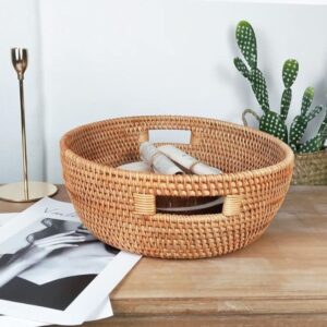 Oval Serving Tray Handwoven Rattan Built-In Handles