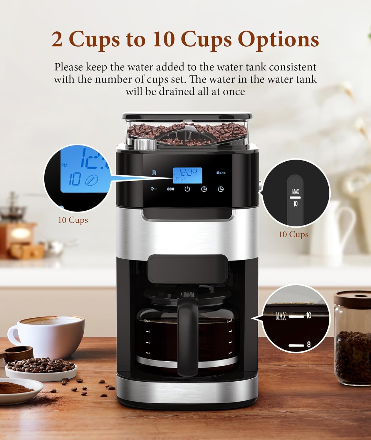 10-Cup Drip Coffee Maker with Built-In Grinder CM8025 - Image 4