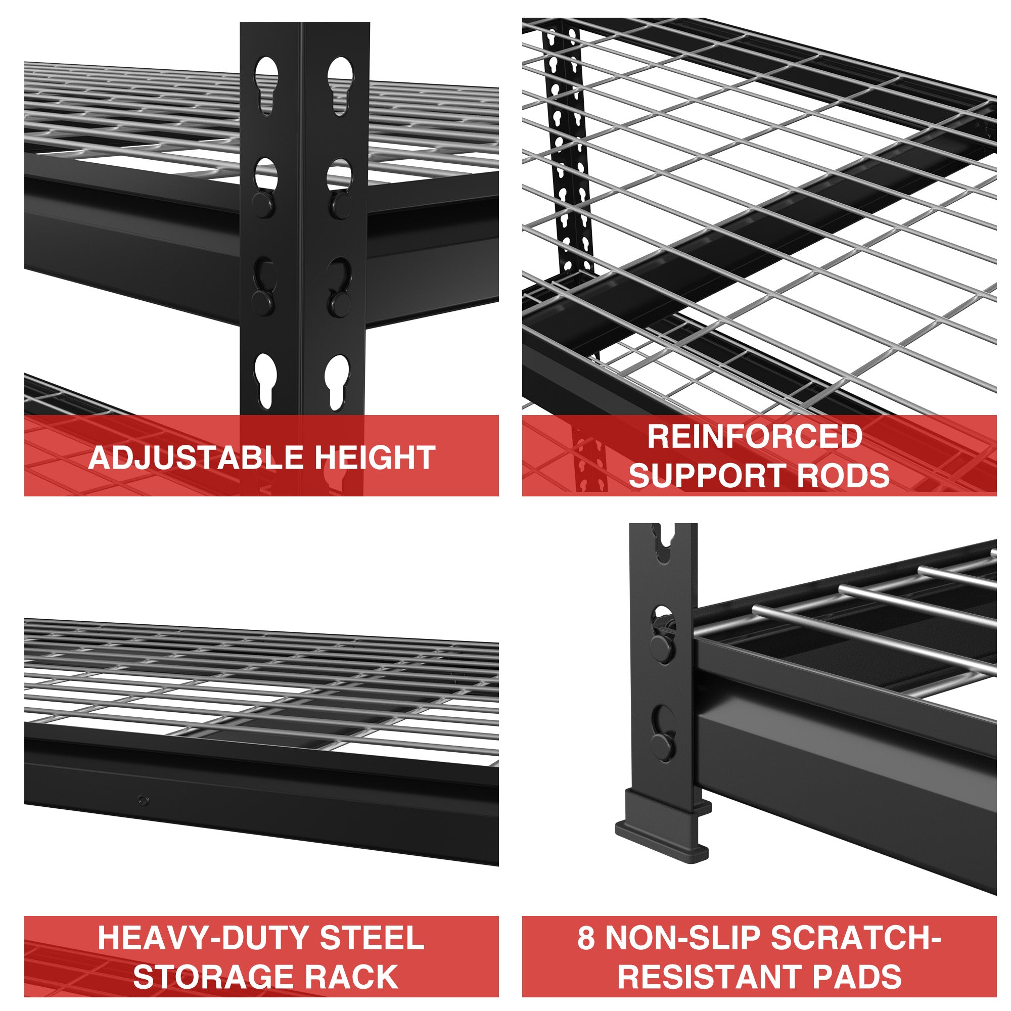 WORKPRO 5-Tier Metal Shelving Unit, Heavy Duty Adjustable Storage Rack-Black - Image 4