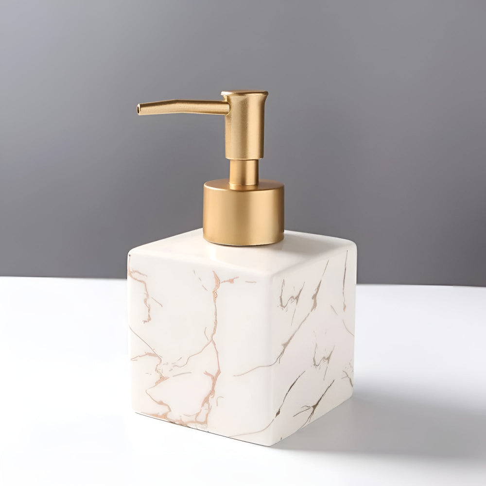 Soap Dispenser Marble Ceramic Matte Gold Pump - Image 4