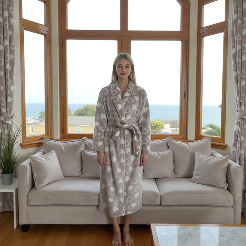 Women's Bathrobe Plush Fleece Shawl Collar & Large Pockets - Image 2