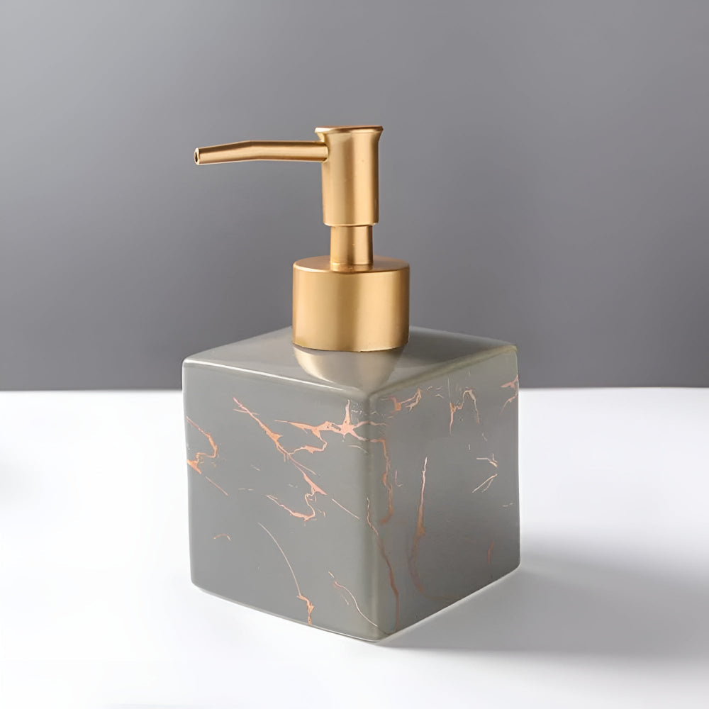 Soap Dispenser Marble Ceramic Matte Gold Pump - Image 7