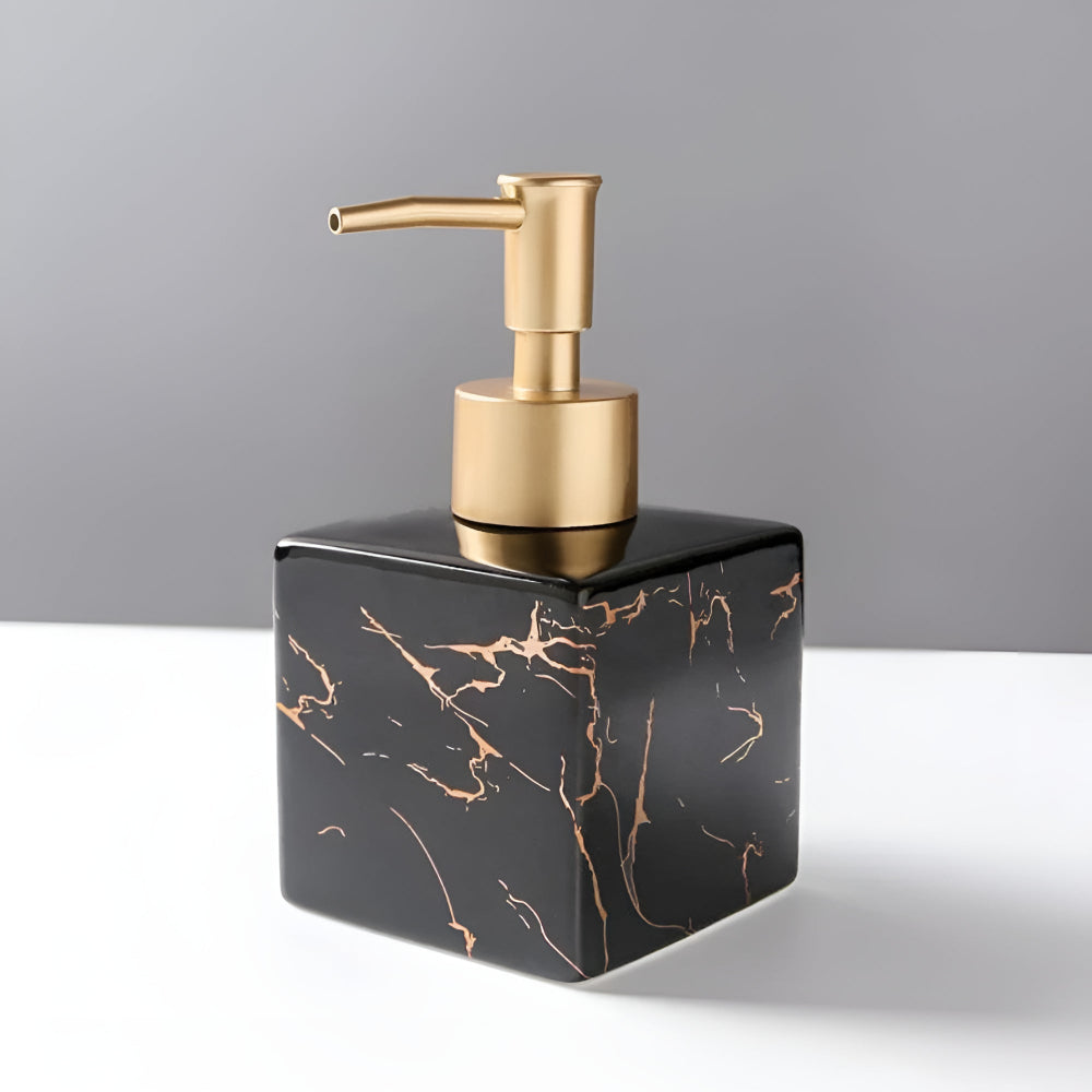 Soap Dispenser Marble Ceramic Matte Gold Pump - Image 5