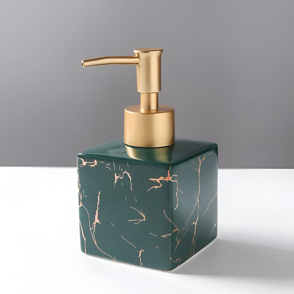 Soap Dispenser Marble Ceramic Matte Gold Pump - Image 6