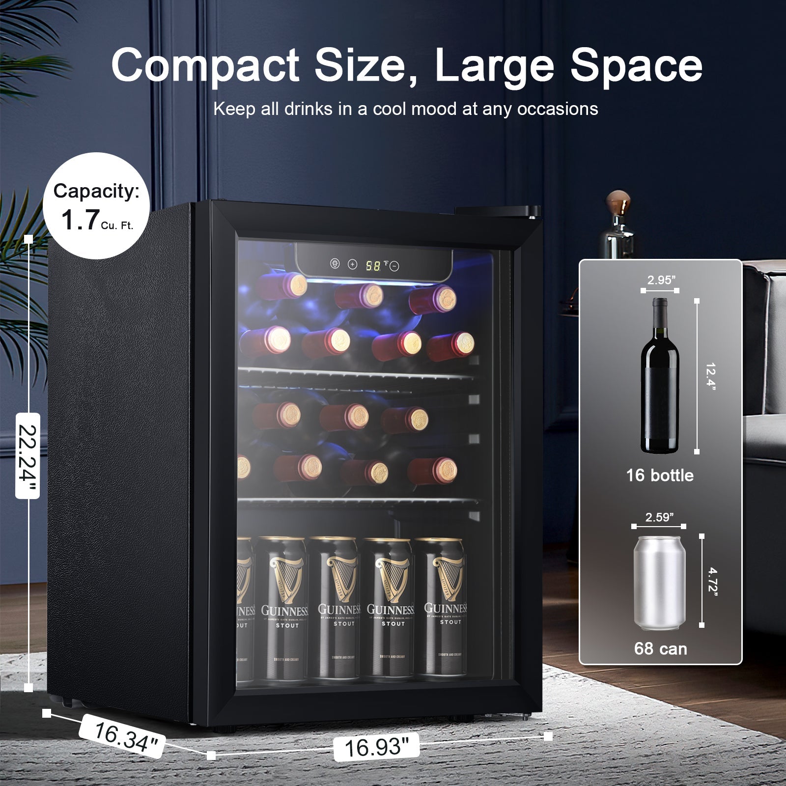 Kismile 1.7 Cu.ft Beverage Refrigerator and Cooler W5848H - Image 7