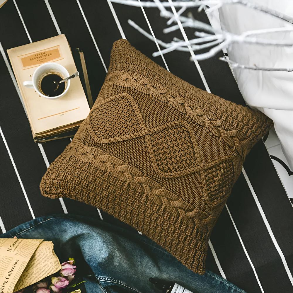 Cushion Cover Braided Knit Acrylic Cotton Metal Zipper - Image 3