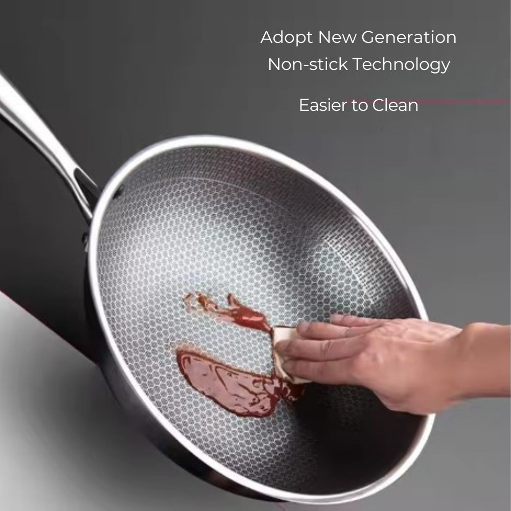 Frying Pan Three-Layer Stainless Steel Induction Compatible Cool-Touch Handle - Image 6