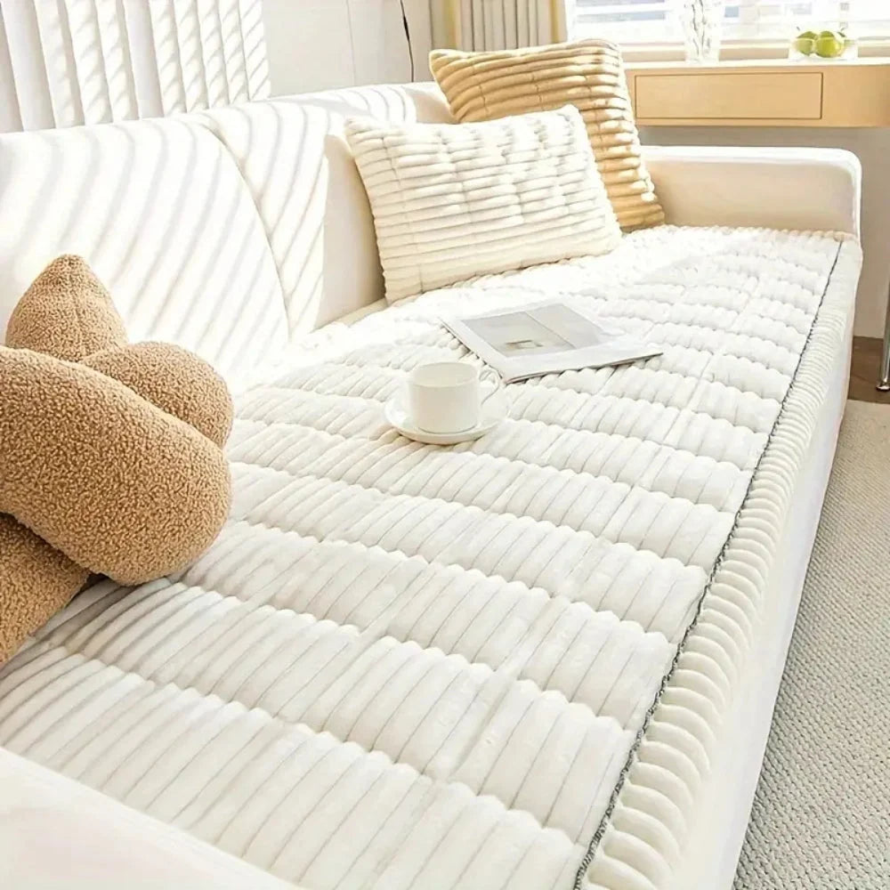 Sofa Cover Plush Flannel Anti-Slip Backing Machine Washable - Image 2