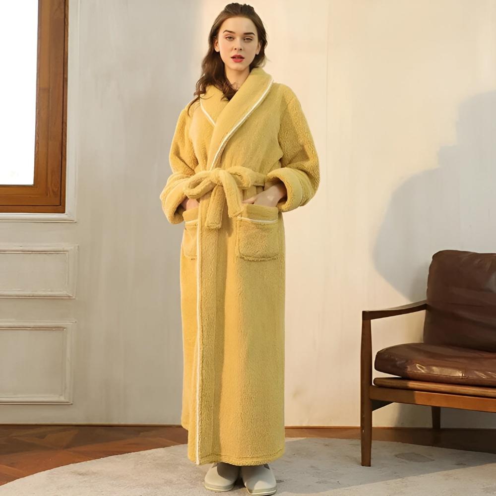 Bathrobe Unisex Coral Fleece Shawl Collar & Pockets - Image 2