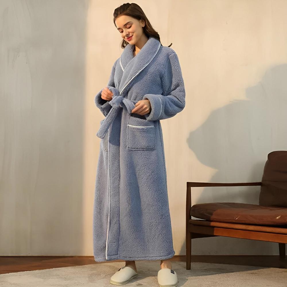 Bathrobe Unisex Coral Fleece Shawl Collar & Pockets - Image 7
