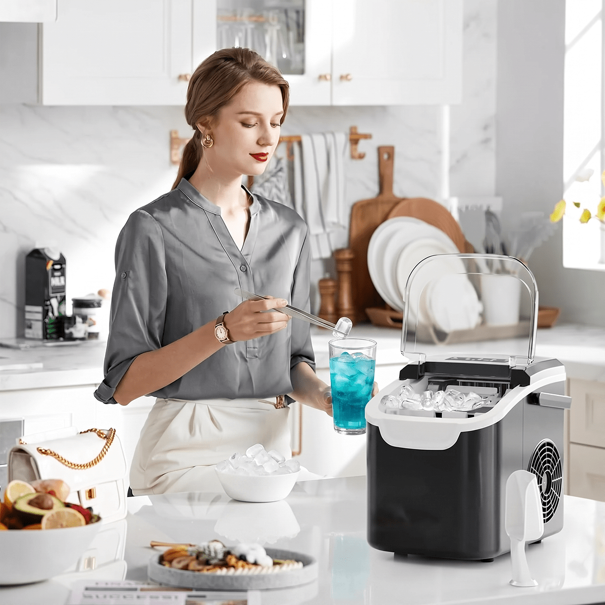 Kismile Ice Makers Countertop with Handle,8 Cubes in 6 Mins,Portable Ice Machine with Self-Cleaning for Home 58012RIM0 - Image 8
