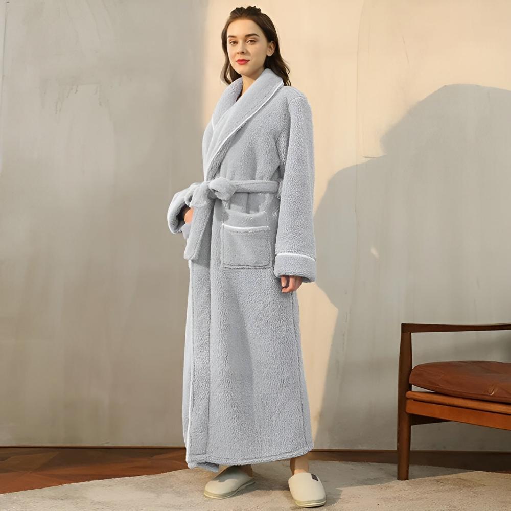 Bathrobe Unisex Coral Fleece Shawl Collar & Pockets - Image 9