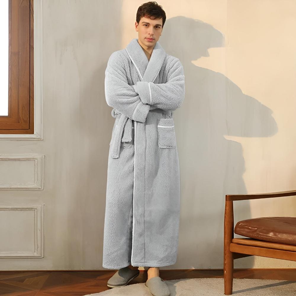 Bathrobe Unisex Coral Fleece Shawl Collar & Pockets - Image 10