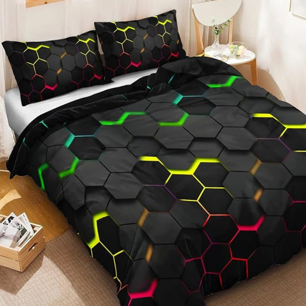 Duvet Cover Set Geometric Hexagon Polyester Machine Washable - Image 2